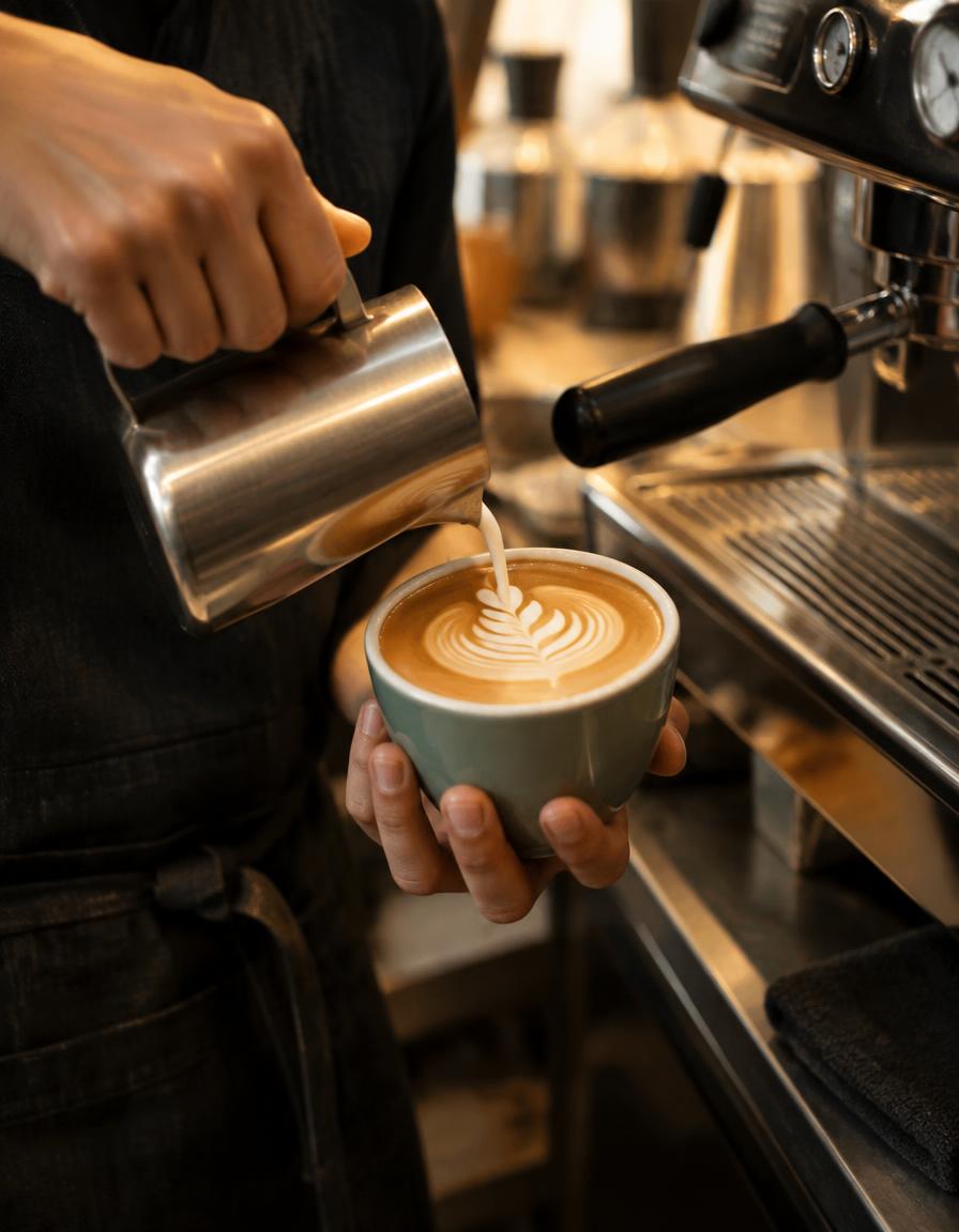 Barista sirviendo leche texturizada